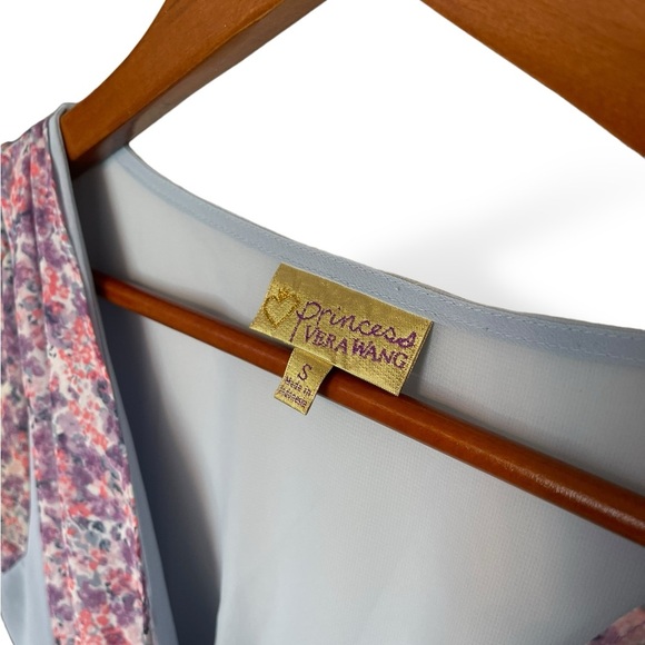 Vera Wang Princess Floral Peasant Dress Purple V-Neck Cap Sleeve Summer Casual - Picture 2 of 3